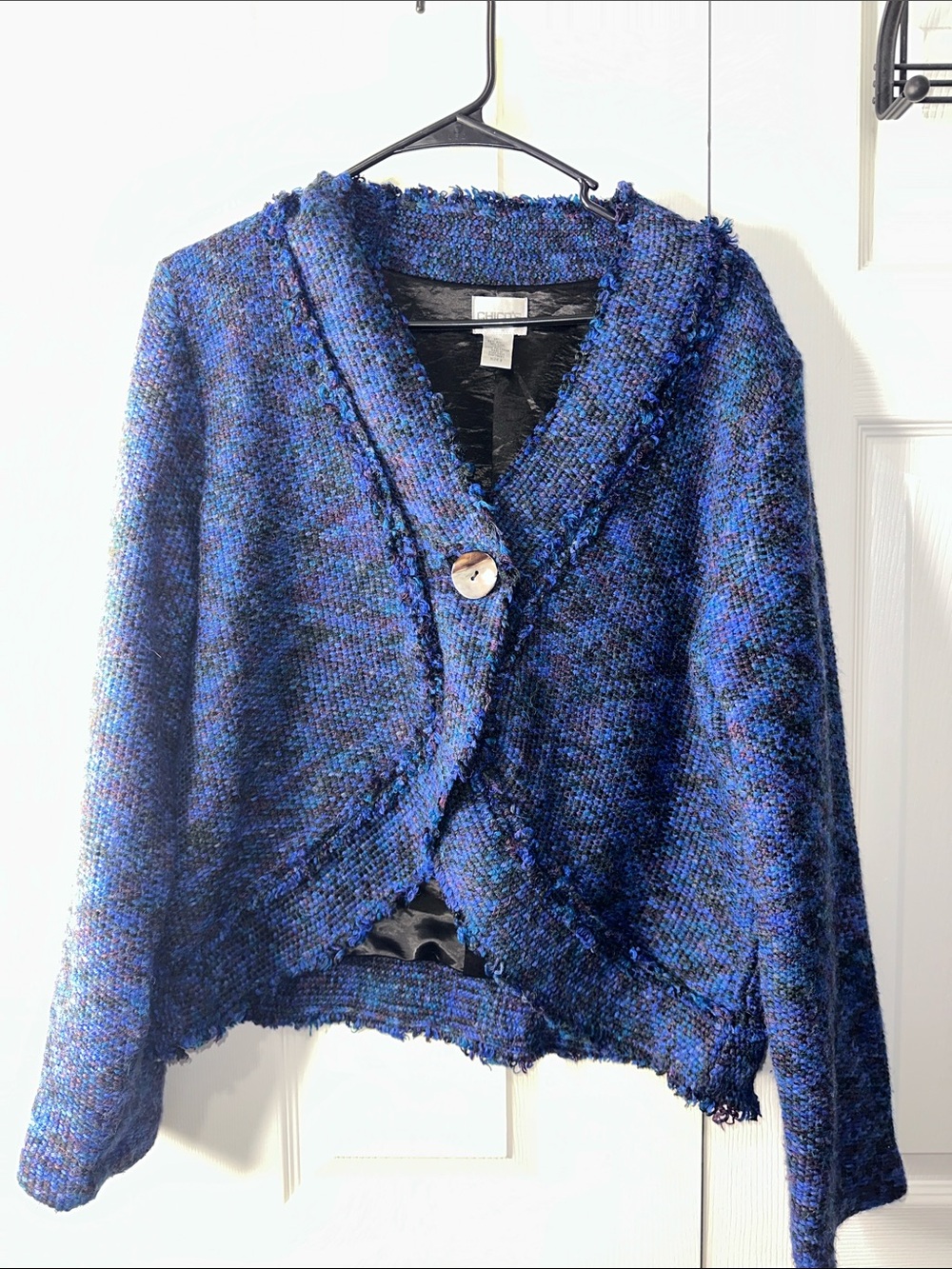 Chicos Navy & Royal Blue Bouclé Cropped Jacket